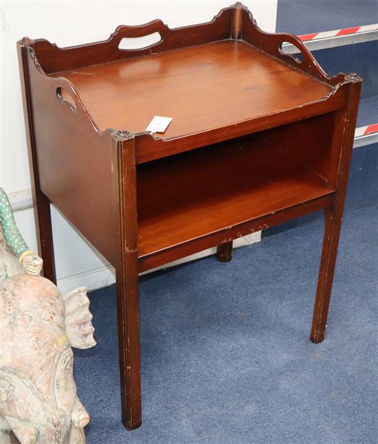 A George III style mahogany tray topped bedside table W.57cm